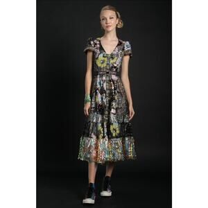In Earnest by Byron Lars Black Multicolor Sequined Party Midi Dress Womens 12